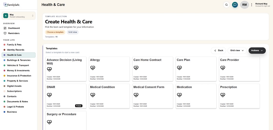 Health & Care — allergies, medications, care plans and consent forms